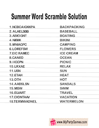 When playing alone, you play against yourself trying to beat your own high score. Free Printable Summer Word Scramble Puzzles