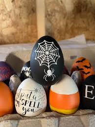 12 Halloween Wooden Eggs Halloween Decor Rae Dunn Inspired Etsy In 2020 Wooden Eggs Egg Holder Halloween Decorations