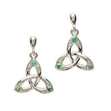 Celtic Trinity Knot Earring Set With Emerald And Diamond Knot Earrings Celtic Earrings Celtic Trinity Knot