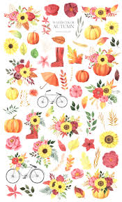 Download free flower png with transparent background. Watercolor Fall Floral Clipart In Illustrations On Yellow Images Creative Store