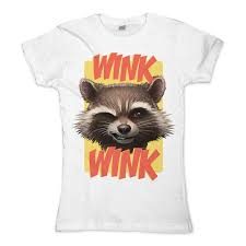 You can find some production pics. Bravado Rocket Wink Wink Guardians Of The Galaxy Girlie Shirt