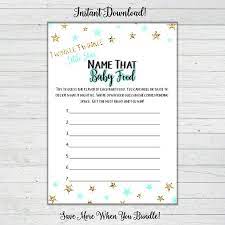 Name That Baby Food Baby Shower Game Mint And Gold Stars Etsy Baby Shower Games Baby Shower Food Shower Games