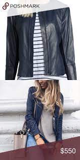 Vince Perforated Navy Blue Lamb Leather Jacket S Lamb Leather Jacket Leather Jacket Jackets