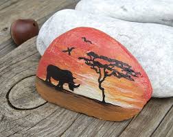 African Dream Africa Paintend Rock Stone African Savannah Etsy Stone Painting Elephant Stencil Rock Painting Designs