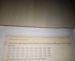 Check spelling or type a new query. Tolong Dibuat Cara Membuat Tabel Diketahui Data Tinggi Badan Dalam Cm Dari Peserta Didik Kelas 5 Sd Brainly Co Id