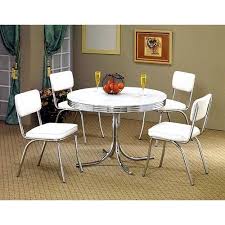 Amazon Com 5pcs Retro White Round Dining Table 4 White Chairs Set Home Kitchen White Round Dining Table Retro Dining Table Retro Kitchen Tables