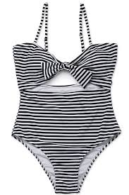 Black And White Striped Swimsuit One Piece Fb563 Black White Striped Cutout Butterfly Tie Bow Bandeau Monokini One Piece Swimsuit Striped Women S One Piece Swimsuits Striped Swimwear