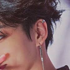 His Earrings And Ear Piercings Guys Ear Piercings Chevron Earrings Ear Piercings