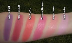 Mac Casual Colours Lip And Cheek Colours Left To Right Evening Stroll Keep It Casual Out For Fun Weekend Getaway Lip Colors Fashion Makeup Makeup Looks