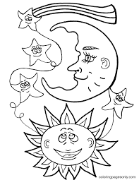 Free printable flower coloring pages. Sun With Moon Coloring Pages Sun Coloring Pages Coloring Pages For Kids And Adults