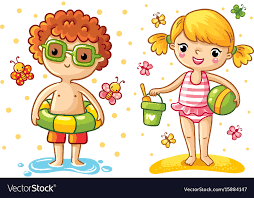 Boy and girl on the beach Royalty Free Vector Image