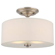 Stunning & sleek drum shade: Kira Home Addison 13 2 Light Semi Flush Mount Ceiling Light Fixture With Off White Fabric Drum Shade Brushed Nickel Walmart Com Walmart Com