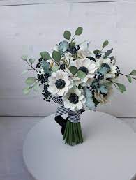 Anemone Wedding Bouquet Alternative White And Sage Green Etsy In 2021 Anemone Bouquet Wedding Alternative Bouquet Artificial Wedding Bouquets