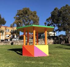 A Community Project In North Sydney Kesterton Park Picnic Huts And Their Vivid Sydney Makeover Designed By Zena O C Outdoor Decor Gazebo Outdoor Structures