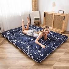 Ghostbed luxe 13 memory foam mattress with adjustable base queen includes: Navy Floral Printed Japanese Floor Mattress Rustic Style Memory Foam Futon Mattress Foldable Bed Roll Up Camping Mattress Floor Lounger Bed Couches And Sofas 4 Inch Mattress Topper Queen Size In Kuwait