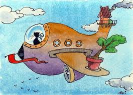 Aceo Original Painting Watercolor Fantasy Art Whimsical Cat S Airplane Ebay Fantasy Art Whimsical Art Art