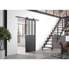 Noir, chêne gris clair, chêne taupe, laqué. Optimum Kit Porte Coulissante Atelier Noir Rail Apparent Cache Rail 204 X 83 Cm Verre Transparent Cdiscount Bricolage