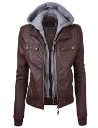 Lock And Love Women S Double Hoodie Faux Leather Jacket At Amazon Women S Clothing Store Black Faux Leather Jacket Leather Jackets Women Fake Leather Jacket