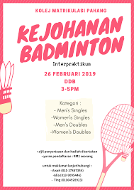 Kolej matrikulasi pahang, 26300, gambang, pahang, 26300, malaysia, gambang, 26300, malaysia. Kejohanan Badminton Kmph 2019