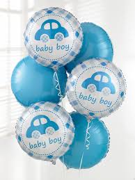 Cute pink and blue balloons for delivery. Baby Boy Balloon Bouquet Daisy Chain Flowers
