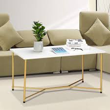 Ssline White Rectangular Coffee Table With Gold Metal Frame Living Room Cocktail Tea Center Table Mo In 2020 Coffee Table Elegant Sofa Gold Coffee Table