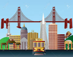 San Francisco California City Skyline With Golden Gate Bridge Royalty Free Cliparts Vectors And Stock Illustration Image 13430939 Flat cartoon style historic sight san francisco red bridge flat hand drawn illustration. san francisco california city skyline with golden gate bridge