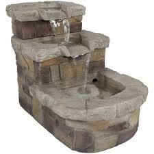 Scaled large enough to be the centerpiece of your landscape design, this fountain was created from concrete and cast stone. Sunnydaze 21 H Electric Polyresin 3 Tier Brick Steps Outdoor Water Fountain With Led Light Target