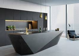 It has three simple black counter chairs with square backs nearby. Kitchen 50 Stunning Modern Kitchen Island Designs