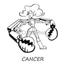 People of cancer sign can keep secrets and sympathize with other people. Cancer Zodiac Sign Woman Outline Cartoon Vector Illustration Girl With Stock Vector Crushpixel