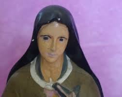 Antique St Therese of Lisieux Statue Sculpture Signed Bisque Religious Art  Statue Saint St Theresa W Cross Jesus Christ Crucifix, Roses