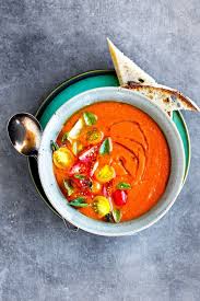 Roasted Tomato Herb Soup With Chili Oil Recipe Herb Soup Roasted Tomatoes Veg Recipes
