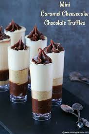 In a circular motion starting from the inside out, pour the ganache glaze over the cheesecake making sure to cover all sides. Mini No Bake Caramel Cheesecakes Chocolate Truffle Cooking Carnival