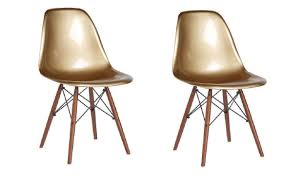 Eames style dar accent arm chairs with steel eiffel legs. Plata Import Eames Style Side Dining Chair With Gold Legs Eiffel Dining Room Chair In White Dining Room Furniture Home Ekbotefurniture Com