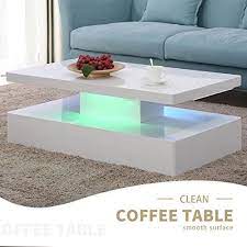 Mecor Modern Glossy White Coffee Table W Led Lighting Contemporary Rectangle Design Living Room White Living Room Tables Coffee Table Living Room Coffee Table