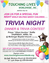 Create a trivia night flyer in minutes, with easy to use tools and a wide range of professionally designed templates. Trivia Night Flyer Touching Lives Worldwide