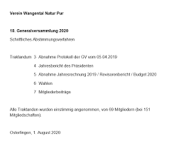 März 2021 über drei vorlagen entscheiden können. Schriftliche Abstimmung 2020 Die Resultate Wangental Natur Pur