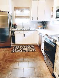 White Wood Kitchen Diy White Cabinets Bright Kitchen White Counters Tile Floor With Images Bright Kitchens White Counters Kitchen