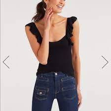 7 For All Mankind Tops Ruffle Strap Sweater Tank In Jet Black Poshmark