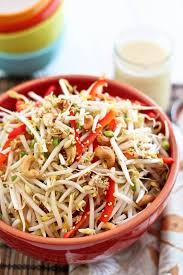 Tangy Cashew Sesame Bean Sprout Salad Recipe Bean Sprout Salad Bean Sprout Recipes Bean Sprouts