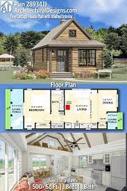 Plan 28934jj Tiny Cottage House Plan With Vaulted Interior Tiny House Cabin Cottage House Plans Tiny Cottage