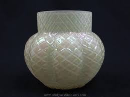 Art Nouveau Period White Cased Glass Rose Bowl Has A Very Light Iridescence Around The Outside Measures 9 2cm Tall And Dia Art Nouveau Antique Art Glass Art
