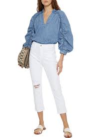 Frame Le Beau Ripped Straight Leg Jeans In Blanc Drive Rips Modesens