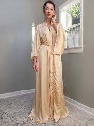 Jour D Or Floor Length Satin Vintage Champagne Gold Robe With Piping Details Ivory Kimono With Pockets For Tall Pet Petite Women Bridal Honeymoon Floor Length