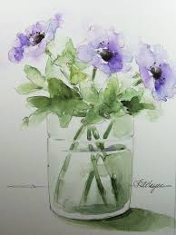 Purple Flowers In Glass Vase Original Watercolor Painting Floral By Roseann Hayes Available In Etsy Shop Flower Painting Watercolor Flowers Floral Watercolor