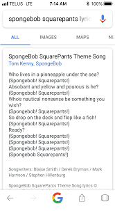 Please provide arabic lyrics if you can watch on youtube Telus Lte 714 Am 100 Spongebob Squarepants Lyric All Images Maps Ne Spongebob Squarepants Theme Song Tom Kenny Spongebob Who Lives In A Pinneapple Under The Sea Spongebob Squarepants Absobant And Yellow