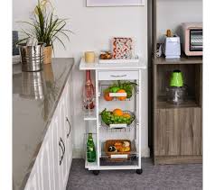 Desserte De Cuisine A Roulettes 3 Paniers Metal Tiroir 2 Range Bouteilles Bois Pin Blanc Desserte But