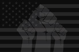 'black and white american flag' sticker by rlnielsen4. Fist Protesting On Background Of Dark Usa Flag Stop Racism Concept Different Hands Protest In Black American Flag Black Lives Matter Modern Vector In Flat Style Poverty And Violence Stock Vector