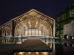Vaulted Retreat Hall Uses Two Different Types Of Bamboo Conference Hall Bamboo Architecture Architecture