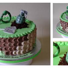 Appropriately, you'll start with a little hero pan, then use tinted buttercream ito pipe the camouflage design. Military Cakes Photos