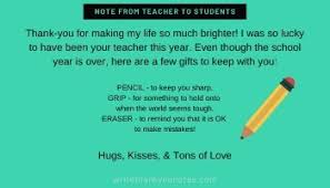 Thank you note for teacher appreciation. Letter To Students From Teacher Welcome Farewell Examples